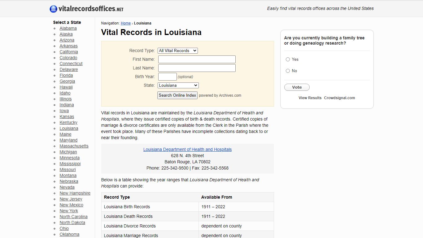Vital Records in Louisiana
