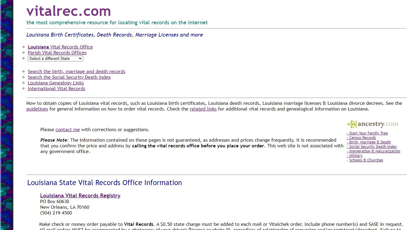 Louisiana Birth Certificate, Death Record, Marriage ... - Vital Records